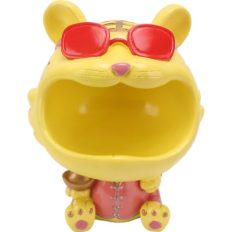 Organisateur de bureau - Décoration mignonne tigre à grande gueule - Bol à bonbons en résine - Porte-clés/bol pour l'entrée - Jaune (1/5)
