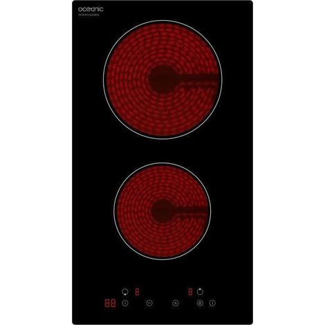 Oceanic – Plaque vitrocéramique 2 foyers 2900W – Commandes sensitives – Réglage de puissance sur 9 niveaux – Zones de cuisson 16.5 et 20 cm