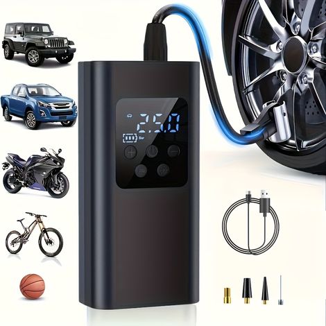 Compresseur d'Air Portable – Sans Fil, Rechargeable. Manomètre Numérique, LED. Modèle (Affichage Digital). (1/5)