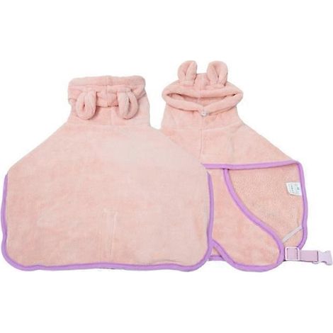 Sèche-rapide peignoir chat chien capuche, serviette bain absorbante douce pour animaux de compagnie, rose taille L, accessoires pour pets. (1/4)