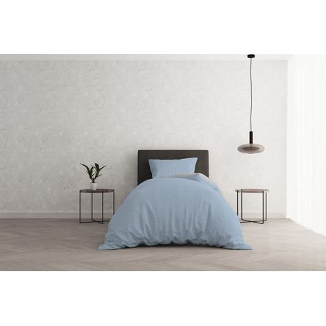 Italian Bed Linen Beauty Plus Fine 50 den Opaco in Tinta Unita 1 Paio Parure Copripiumino Natural Color, Cotone, Azzurro/Grigio Chiaro, Singolo (1/4)