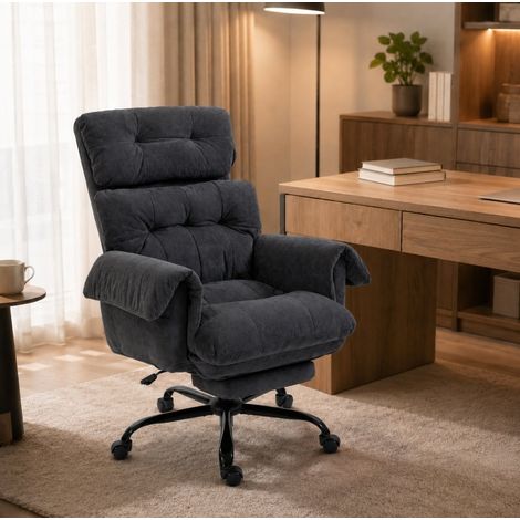 Silla de oficina reclinable con reposapiés, altura regulable, acero, gris oscuro DESVIAE (1/5)