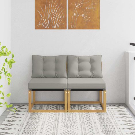 Lot de 2 Canapés de Milieu de Jardin en Bois d'Acacia Blanc et Coussins Gris Clair - PANGIVO (1/5)