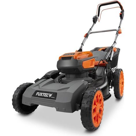 FUXTEC FX-E2RM46PROSET Tondeuse à gazon sans fil 40V avec traction – 46 cm, 2x 5Ah + chargeur rapide, fonction mulching, bac 50 L