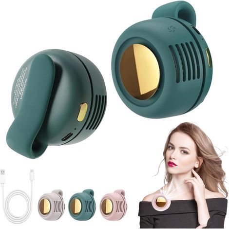 Mini ventilateur électrique portable et silencieux sans pales, 3 vitesses, ventilateur de cou mains libres, idéal pour l'extérieur, les voyages et le bureau (vert)-AquaForge (1/5)