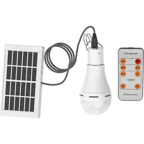 Ortviai Ampoule LED solaire 7 W avec panneau solaire intégré, étanche IP65, 5 modes + minuterie, pour usage intérieur/extérieur et secours (1/5)