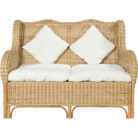 Divano 2 posti per soggiorno salotto interno casa sedute 120 x 84 x 90,5 cm rattan naturale e lino 020019583