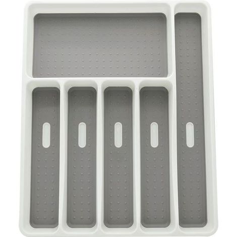 Bac à couverts 6 compartiments pour tiroirs de cuisine – espace de rangement optimisé 40,3 x 32,5 x 4,5 cm – couche antidérapante – blanc / anthracite (1/5)