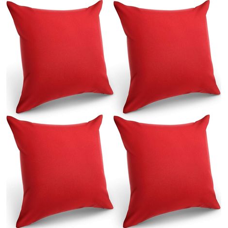 Lot de 4 Housses de Coussin carrées décoratives et imperméables avec revêtement en polyuréthane pour extérieur, terrasse, balcon, jardin, canapé, tente, 45,7 x 45,7 cm (Rouge) (1/5)