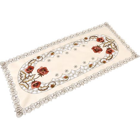 Nappe rectangle dentelle fleurie rouge, chemin de table brodé ajouré, décoration de table élégante, tissu floral (1/5)