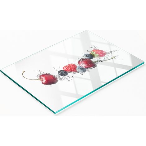 Piatto decorativo multifunzionale in vetro per cucina, con motivo frutti di bosco, 80x52 cm. (1/5)