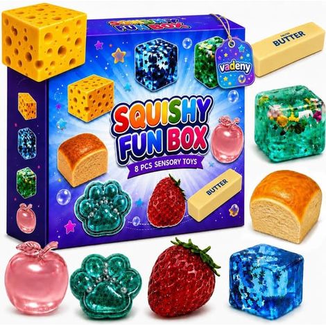 Ecleanfy - Coffret de 8 jouets anti-stress à remontée lente : fromage, beurre, fraise, glaçon, pomme, pain et patte de chat. Idéal pour se détendre et s'amuser.