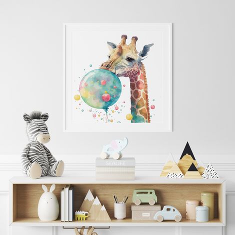 Poster / Affiche carrée Enfants - Girafe bulle coloré - 20x20 cm (1/3)