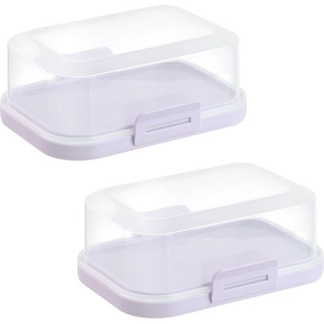 2 beurriers empilables avec couvercle et fermeture à clic, lilas/transparent, boîte en plastique, cloche à beurre, sans BPA, multi-usages, robustes (1/5)