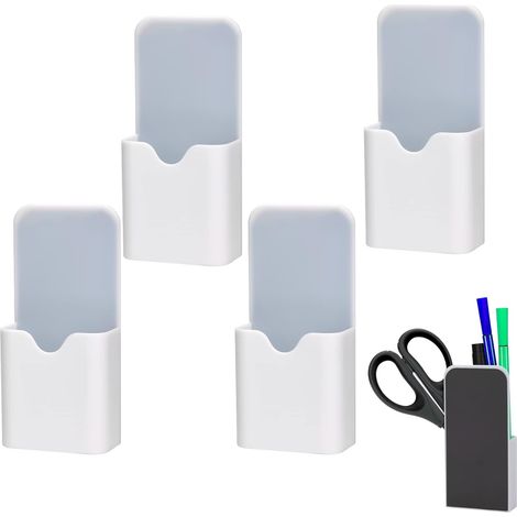 Lot de 4 porte-marqueurs magnétiques, pot à crayons, organiseur de stylos magnétiques, fournitures de bureau et de maison pour réfrigérateur, tableau blanc, casier (blanc) (1/5)