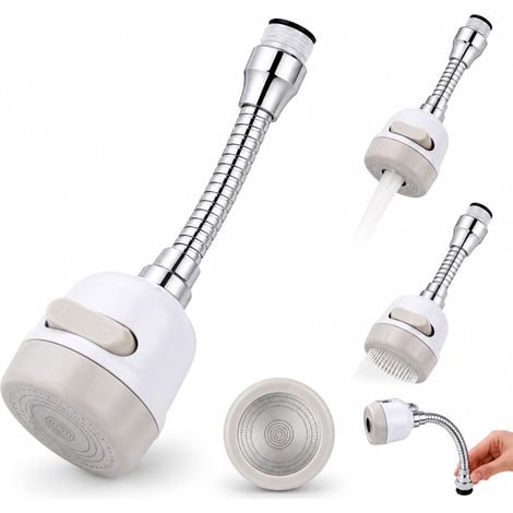 Rallonge flexible à 360° pour robinet de cuisine – Aérateur de robinet, deux modes : jet et douche, économie d’eau, finition chromée, rotative, anti-éclaboussures, convient aux éviers de cuisine et de (1/5)