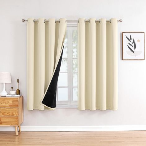 Lot de 2 Rideaux Occultants doublure noire 132x160cm, Isolant Thermique Anti Froid, à Oeillets pour Chambre et Salon (1/4)