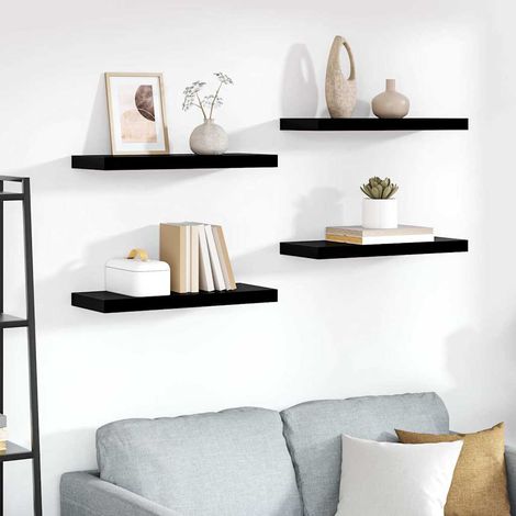 vidaXL Floating Wall Shelves 4 pcs High Gloss Black 60x23,5x3,8 cm MDF (1/5)