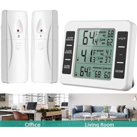 Thermomètre Frigo, Thermometre Réfrigérateur avec Alarme Congélateur, Thermomètre Intérieur Extérieur Sans Fil avec 2 Capteurs, MIN/MAX et Alarme Température, Thermomètre Connecté pour Maison (1/5)