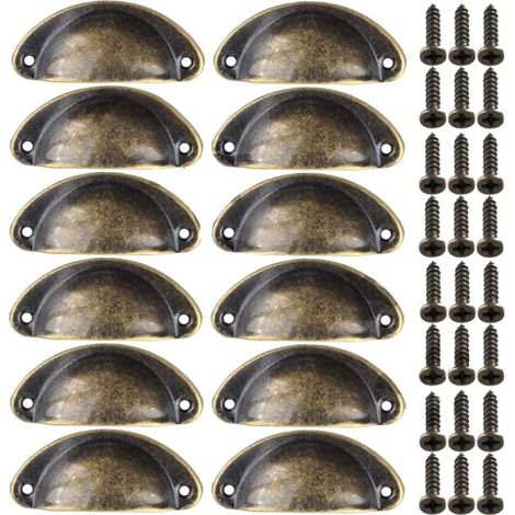 Lot de 12 poignées de meuble vintage en laiton – Entraxe 65mm – Dimensions 81x35mm – Design élégant pour tiroirs et armoires – Minetgnon (1/5)