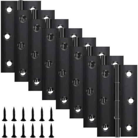 Lot de 8 Charnières Piano en Acier Inoxydable Noir 68x38 mm pour Portes Fenêtres Armoires avec Vis (1/4)