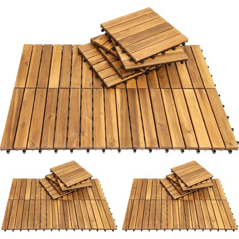 Randaco Akazienholz Terrassenfliesen 30x30cm 1m² 11 Stück 2,4cm Klicksystem wetterfest rutschfest geölt für Garten