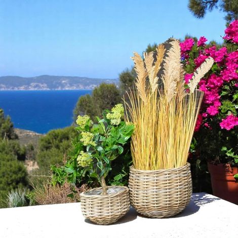Cache-pot en rotin, forme boule (lot de 2) (1/4)