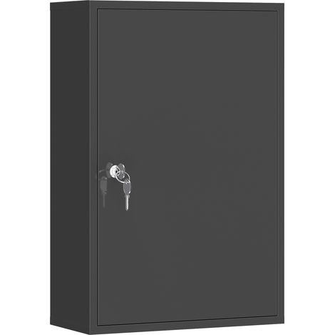 Armoire à Pharmacie 2 Étagères 3 Niveaux Verrouillable, Dim. 40L x 18l x 60H cm, 2 Clés, Métal, Noir (1/5)