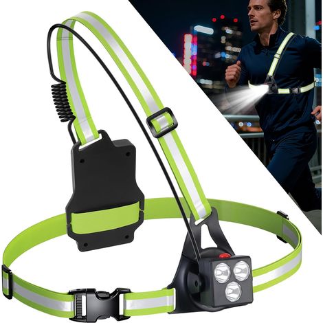 Lampe de poitrine pour la course à pied, 500 lumens, rechargeable par USB, orientable à 90°, avec double sangle et bandes réfléchissantes, idéale pour le jogging, le camping et les sports de plein air (1/5)
