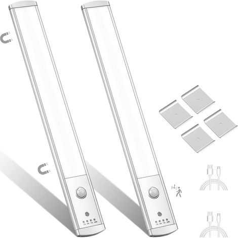Lampe De Placard Sans Fil 32Cm, Dimmable Et Rechargeable Avec Détecteur De Mouvement, Reglette LED Pour Cuisine, Sous Meuble, Armoire, Placard, Escalier - 2 Pièces (1/5)