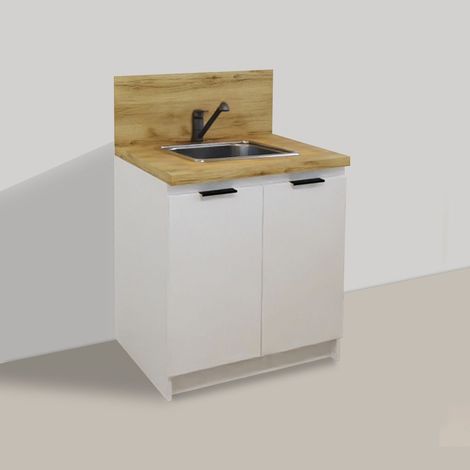 Inoval – Kitchenette blanche 80cm – Évier inox 39x45cm – Mitigeur chrome – Meuble mélaminé 16mm – Plan de travail stratifié 38mm hydrofuge (1/4)