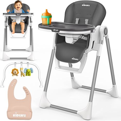 KIDUKU® Hochstuhl Baby 3in1 mit Neugeborenenaufsatz + Lätzchen, Spielbogen & Tisch  Kinderhochstuhl klappbar mit Liegefunktion  Kombihochstuhl höhenverstellbar  Babystuhl mitwachsend 0-36 Monate