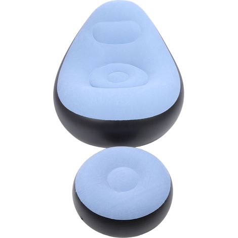Chaise de détente gonflable avec repose-pieds en PVC flocage, canapé lounger pliable blue pour chambre camping maison, 125x105x100cm + repose-pied 62x62x31cm, env. 1430g, kit 2 pièces (1/5)