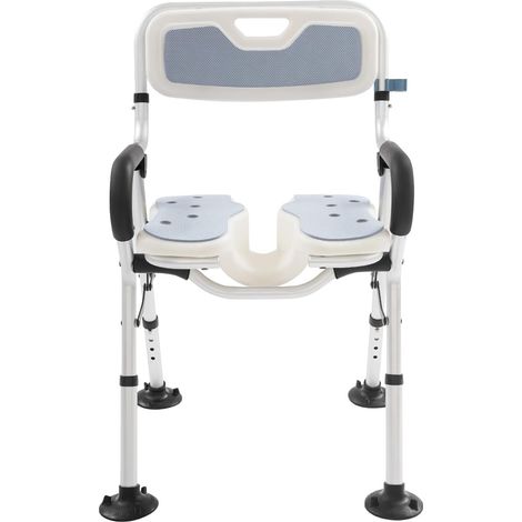 Chaise de douche pliante pour personnes âgées - Avec dossier et accoudoirs - Réglable en hauteur et antidérapante - Charge maximale : 150 kg - Tabouret de salle de bain sécurisé - Gris (1/5)