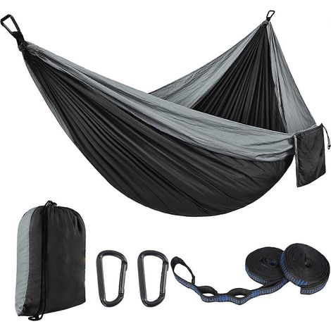 Hamac de camping double et simple, hamacs portables, accessoires de camping pour l'extérieur, l'intérieur, la randonnée, les voyages, la plage, le jardin, la terrasse, la randonnée (1/5)