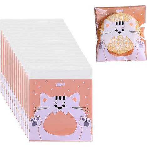 100 sachets en cellophane transparents pour Noël, sachets à friandises et biscuits autocollants, sachets cadeaux. (1/5)