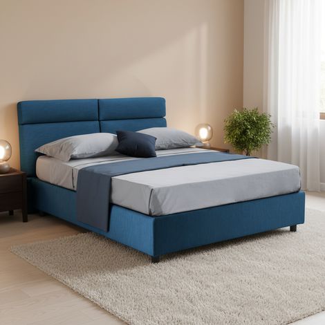 Letto Matrimoniale Alcatron, Letto Matrimoniale Sfoderabile, Contenitore Made in Italy, Dimensione Materasso 160x190 cm, blu (1/5)