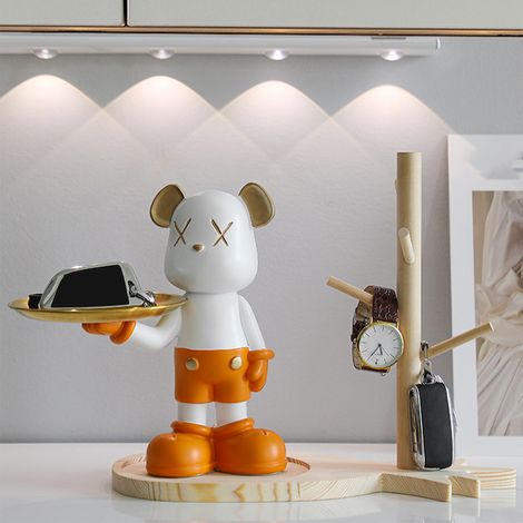 Plateau de rangement ours en résine, mignon, décoratif, amusant et tendance, sculptures d'ours, porte-clés et porte-boucles d'oreilles jaune (1/5)