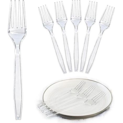 Lot de 100 fourchettes en plastique - Fourchettes à gâteau - Couverts en plastique réutilisables et robustes - Fourchettes pour fêtes de famille, fêtes d'anniversaire, mariages