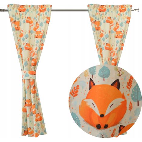 Set di tende per cameretta, con motivo colorato di volpe e bosco, altezza 150 cm.