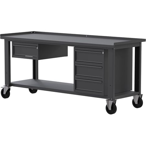 Banco da lavoro con ruote SOGI X3N118AR - 2 m - piano in acciaio - 1 + 3 cassetti (1/4)