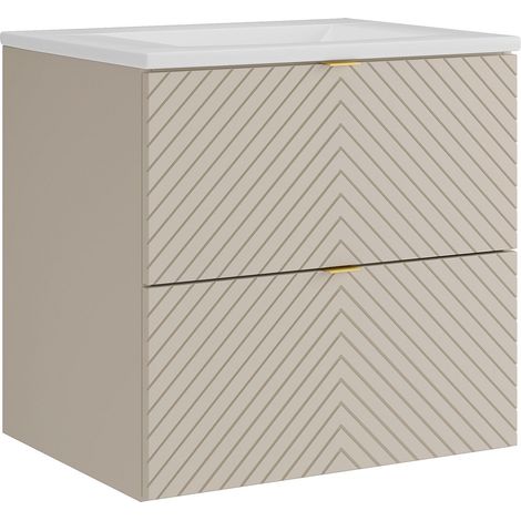 Mobile bagno sospeso a spina di pesce con lavabo da incasso Beige 60 cm - DORIONI