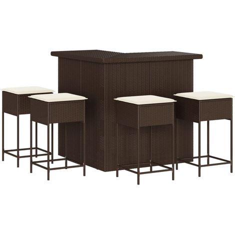 Maison Exclusive - Set Bar da Giardino 5 pz con Cuscini in Polyrattan Marrone