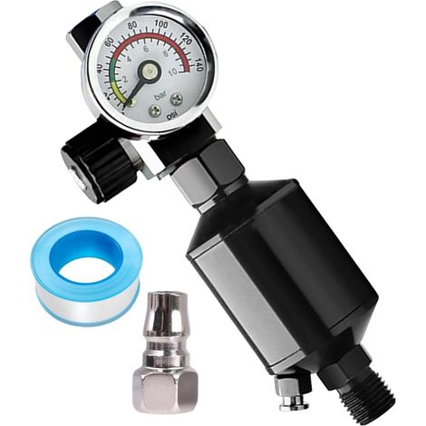 Manomètre de Pression d'Air,Séparateur de Piège à Eau et Huile - Manomètre Filtre Multifonction pour Garage, Voiture, Extérieur, Meuble, Voyage, Atelier (1/5)