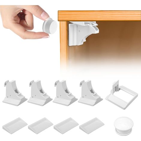Sécurité Enfant Tiroir Verrous Magnétique Cabinet De Sécurité (4 Serrures + 1 Clés),Serrure Magnétique Invisible Pour Sécurité Enfant (1/5)