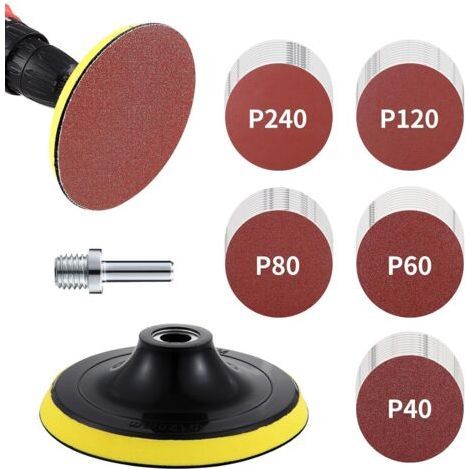 Kit di dischi abrasivi, platorello abrasivo da 125 mm M14, 50 pezzi di carta vetrata grana 10x40/60/80/120/240, adatto per levigatrici (1/4)