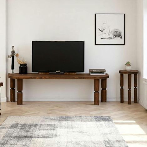 Banc TV en bois brun - pieds tournés, 140 cm BOMA (1/5)