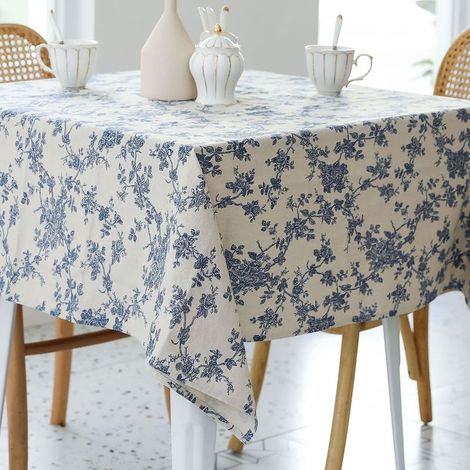 Nappe carrée style campagne - Nappe 52 x 52 pouces - Housse de table lavable, bleu foncé) (1/5)