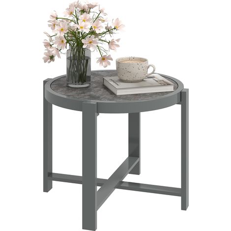 Beistelltisch Gartentisch Rund wetterfest Aluminium Balkontisch mit Marmoroptik Grau