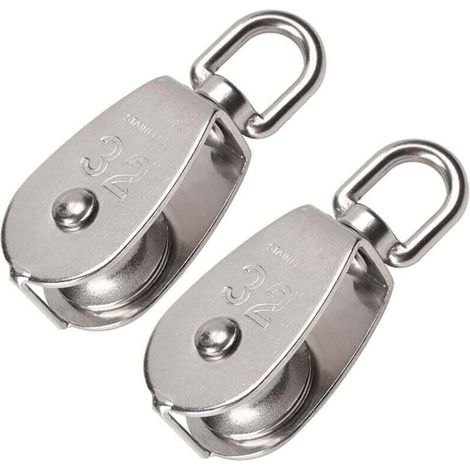 2Pcs Poulie de Levage en Acier Inoxydable 304 avec Chargeant 250kg,Poulie pour Cable,Poulie Simple M32 pour Grue Pivot Fil Corde Câble-32mm(Argent) (1/4)